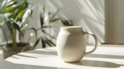 white ceramic mug on white table