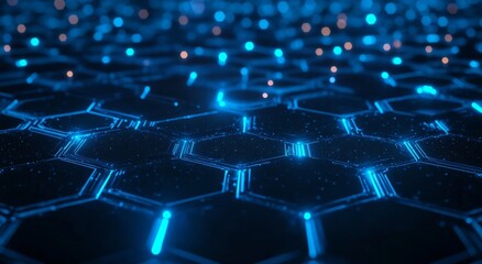 Poster - Abstract Hexagon Pattern with Glowing Blue Lines and Bokeh