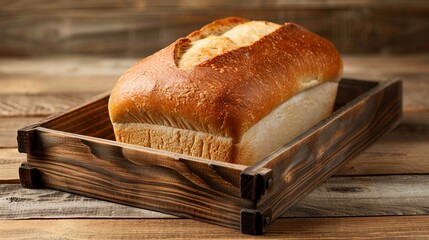 a loaf of bread sitting on top of a wooden tray