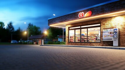 A store with a red heart on the front