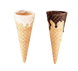 Wall Mural - Glazed ice cream cones isolated on a white background