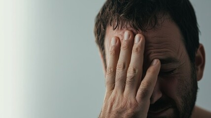 Poster - A man is crying and his hand is on his forehead