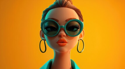 Wall Mural - 3D Cartoon Portrait of a Trendy Girl