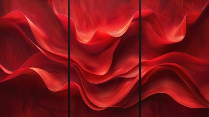 Wall Mural - Craft a set of three high-resolution abstract wall art panels with flowing red textures. Focus on creating vibrant, dynamic patterns that provide a cohesive and engaging visual experience