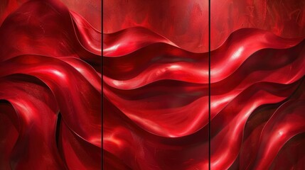 Wall Mural - Generate a high-resolution set of three abstract wall art panels with vibrant red flowing textures. Each panel should feature dynamic and fluid red patterns, creating an engaging visual experience