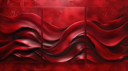 Wall Mural - Craft a set of three vibrant abstract wall art panels showcasing red flowing textures. Each panel should present dynamic and fluid red designs that enhance the overall visual experience