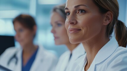 Sticker - Three women in white lab coats are smiling at the camera