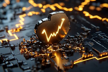 Poster - An innovative design featuring a glowing heart with an upward trend graph, symbolizing growth and health in technology.