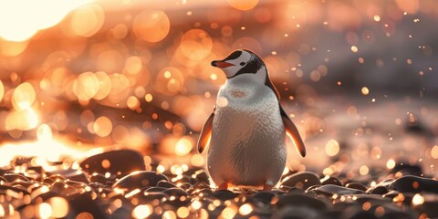 Wall Mural - Realistic adorable penguin