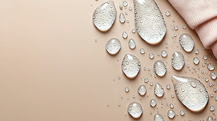 Wall Mural - pink surface with water droplets on a cloth and pink backdrop