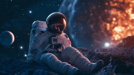 An astronaut exploring the surface of an icy moon