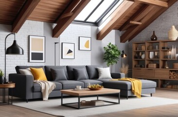 Loft style house with sofa and accessories in the room