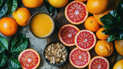 Wall Mural -  Grapefruit-topped oatmeal served with orange slices