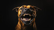 © Bonsales - Close-up of an aggressive dog baring its teeth against a black background. The intense expression and sharp teeth emphasize the dog's anger and ferocity