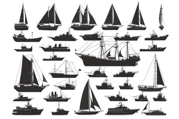 Sticker - A collection of ships floating on a pure white surface, perfect for use in illustrations or designs about maritime, transportation, or travel themes