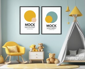 Mock up poster frame in children room,kids room,nursery mockup