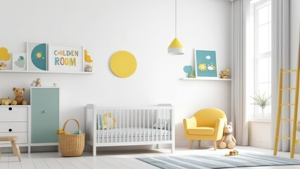 Wall Mural - Mockup wall in the children's room on wall white colors background