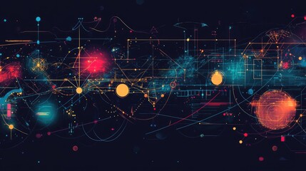 Poster - 2D illustration depicting a collection of mathematical algorithms with symbols against a dark background representing the study of mathematics and physics