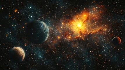 Poster - 2d illustration of a realistic star pattern background showcasing deep interstellar space with brigh