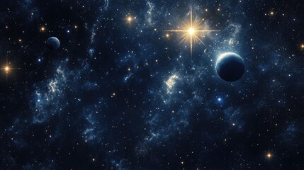 Poster - 2d illustration of a realistic star pattern background showcasing deep interstellar space with brigh