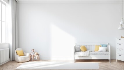 Mockup wall in the children's room on wall white colors background