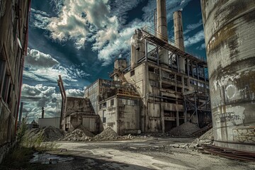 Canvas Print - Abandoned industrial building covered in street art and murals