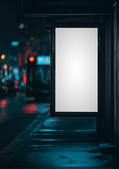 Canvas Print - PNG Urban night bus stop mockup, transparent background