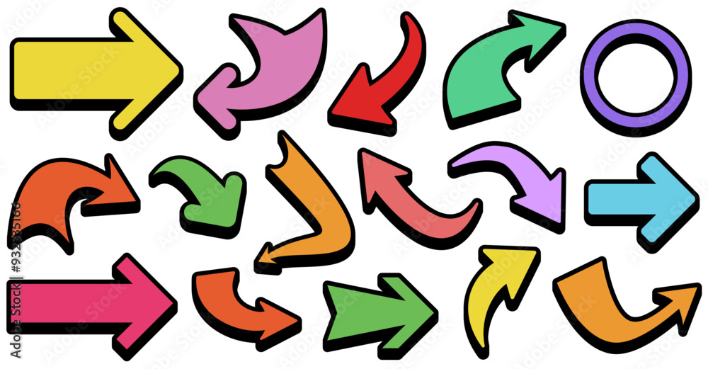 Vector illustration of a set of vibrant arrows in different directions ...