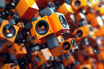 Aufkleber - A collection of speakers suspended in mid-air, often used for public announcements or events