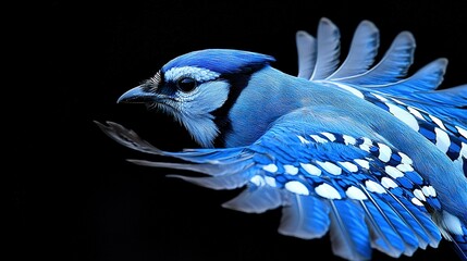 Wall Mural -   Close-up of blue and white bird spreading wings, head turned sideways