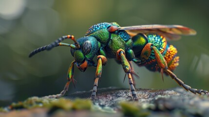 Poster - A close-up shot of a brightly colored insect sitting on a rock, perfect for use in nature or science-related contexts
