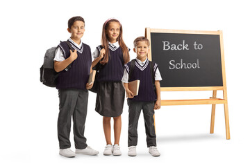 Poster - Schoolchildren in school uniforms back to school