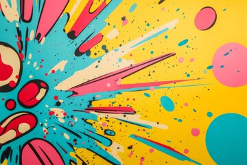 A burst of bright colors and bold shapes creates an energetic and striking popart backdrop, captivating viewers with its playful design and dynamic visual appeal