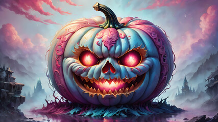 Wall Mural - Halloween pumpkin against the night sky. Halloween Celebration Concept Poster