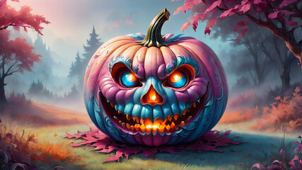 Wall Mural - Halloween pumpkin against the night sky. Halloween Celebration Concept Poster