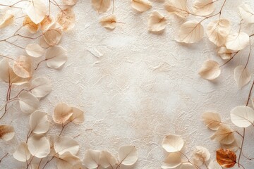 Poster - Delicate semitransparent leaves are scattered across a soft surface, creating an airy and peaceful atmosphere perfect for natural-themed designs