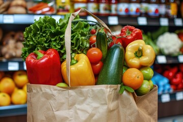 Wall Mural - A bag filled with colorful vegetables and fruits, perfect for a healthy snack or meal prep