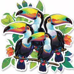 toucan birds tropical colorful nature wildlife exotic jungle vibrant feathers foliage art illustration animal beak rainforest fauna flora tropical birds 