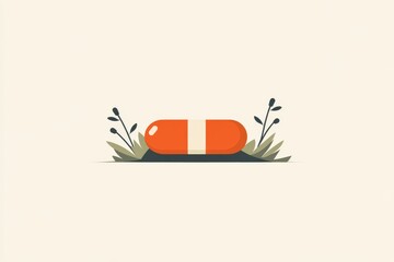 Sticker - Charming and playful illustration of a capsule character with a smiling face set against a minimalist background symbolizing joy and simplicity in healthcare