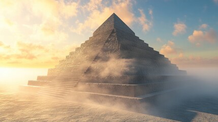 Poster - 3D conceptual rendering of a four layered pyramid set against a perspective backdrop