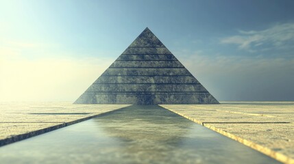 Poster - 3D conceptual rendering of a four layered pyramid set against a perspective backdrop