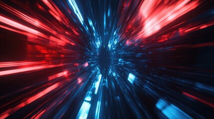 Fototapete - 3D illustration featuring a contrasting background with blue and red glowing rays