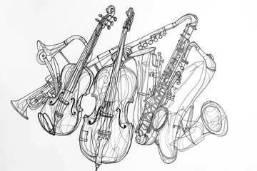 Aufkleber - A collection of various musical instruments on a table or stand