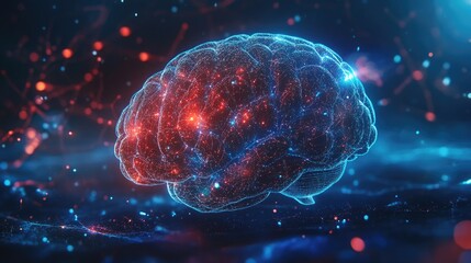 Poster - 3d illustration of a brain symbolizing human communication and connection in a virtual environment