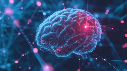 Poster - 3d illustration of a brain symbolizing human communication and connection in a virtual environment