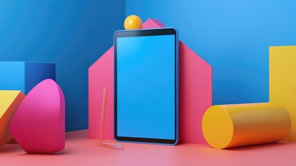 Aufkleber - 3D illustration of a device screen mockup featuring vibrant geometric shapes