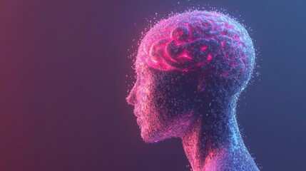 Poster - 3d illustration of a head featuring a brain depicting the concept of digital existence