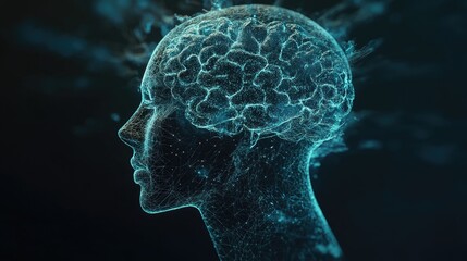 Poster - 3d illustration of a head featuring a brain depicting the concept of digital existence
