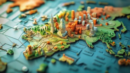 Poster - 3D illustration of a map design