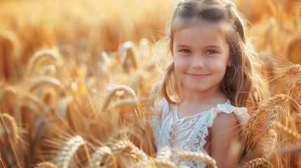 Poster - A young child stands amidst a golden wheat field, surrounded by tall stalks